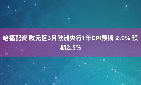 哈福配资 欧元区3月欧洲央行1年CPI预期 2.9% 预期2.5%