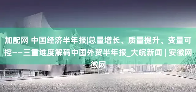 加配网 中国经济半年报|总量增长、质量提升、变量可控——三重维度解码中国外贸半年报_大皖新闻 | 安徽网