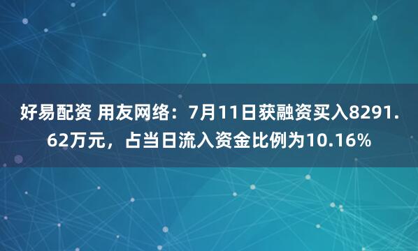 好易配资 用友网络：7月11日获融资买入8291.62万元，占当日流入资金比例为10.16%